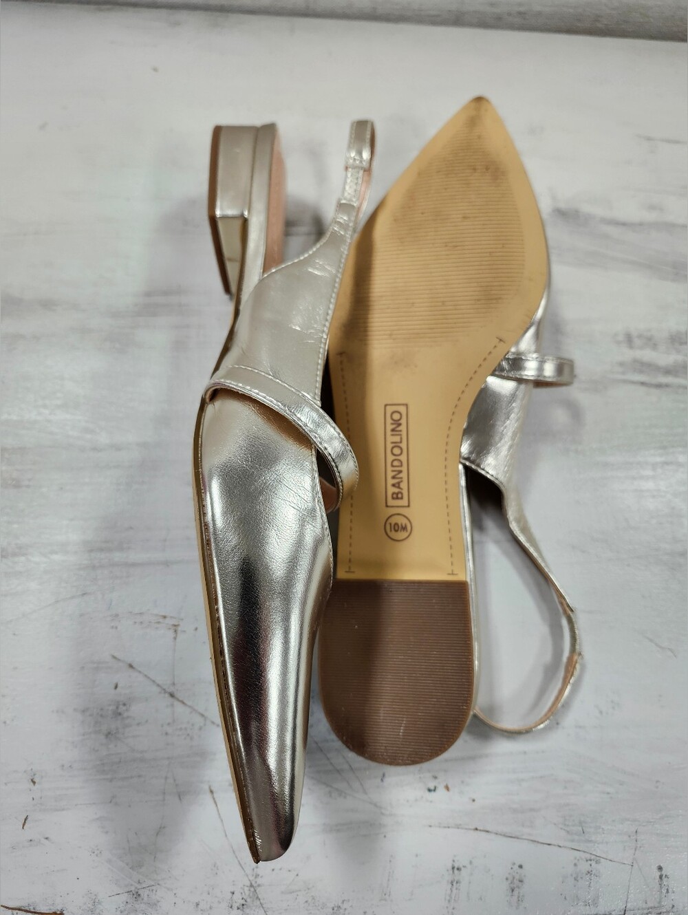 Bandolina Metallic Gold Pointed Slingback Flats with Mary Jane Strap - Picture 3 of 4